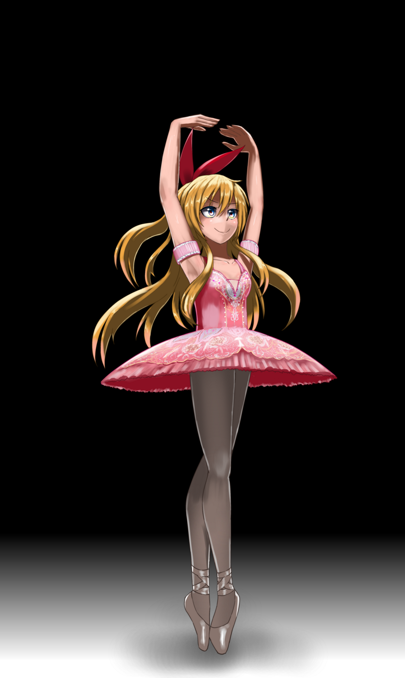 armpits arms_up ballerina ballet ballet_slippers blonde_hair blue_eyes en_pointe feet_together kirisaki_chitoge long_hair nisekoi pose ribbon risikoayafumi smile tights tutu tutu_beautiful tutu_cute tututiful