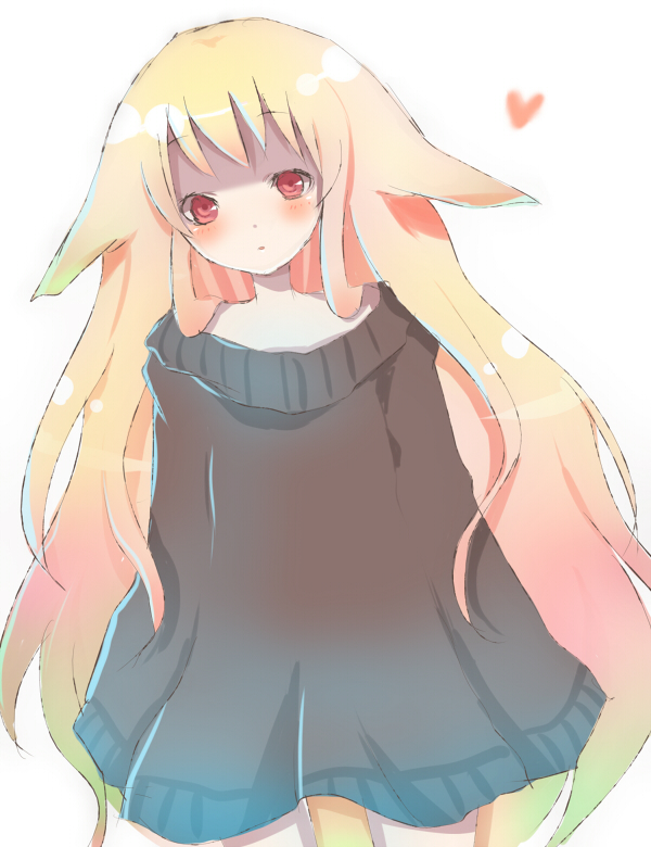 &lt;3 blonde_hair blush heart long_hair oversized_clothes red_eyes tetsuo