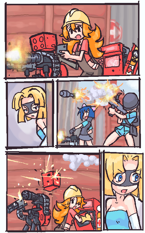 battle captain comic dispenser genderswap mask silent_comic team_fortress_2 the_engineer the_heavy the_soldier the_spy