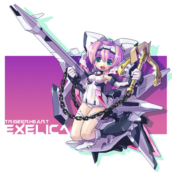 exelica gun katahira_masashi mecha_musume purple_hair trigger_heart_exelica triggerheart_exelica weapon