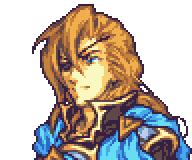 1boy bangs blue_eyes brown_hair close-up closed_mouth english_commentary eyepatch face fire_emblem glaceo long_hair looking_ahead lowres original pixel_art portrait solo transparent_background upper_body