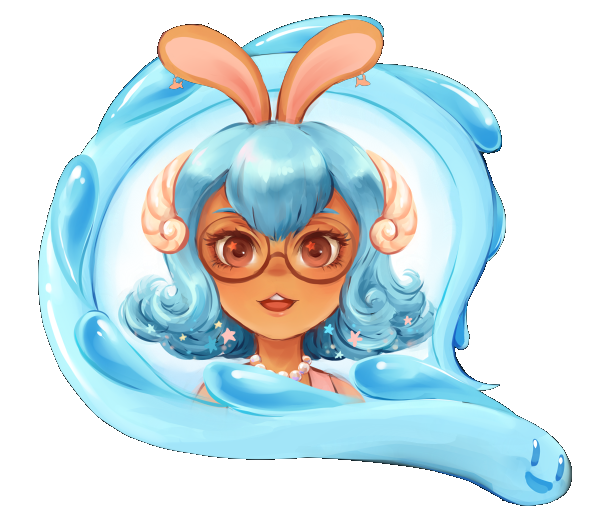 1girl animal_ears blue_hair cucumber_quest eel face glasses liquus princess_nautilus rabbit rabbit_ears