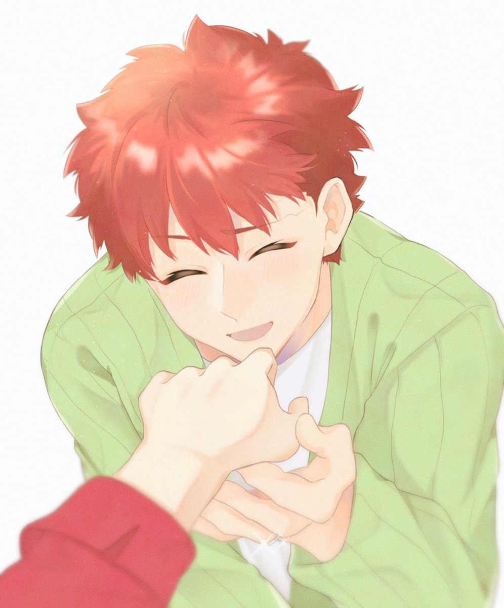 1boy 1girl closed_eyes emiya_shirou engagement_ring hetero highres holding_hands jewelry redhead ring smile tohsaka_rin toutou_(fufu0o)