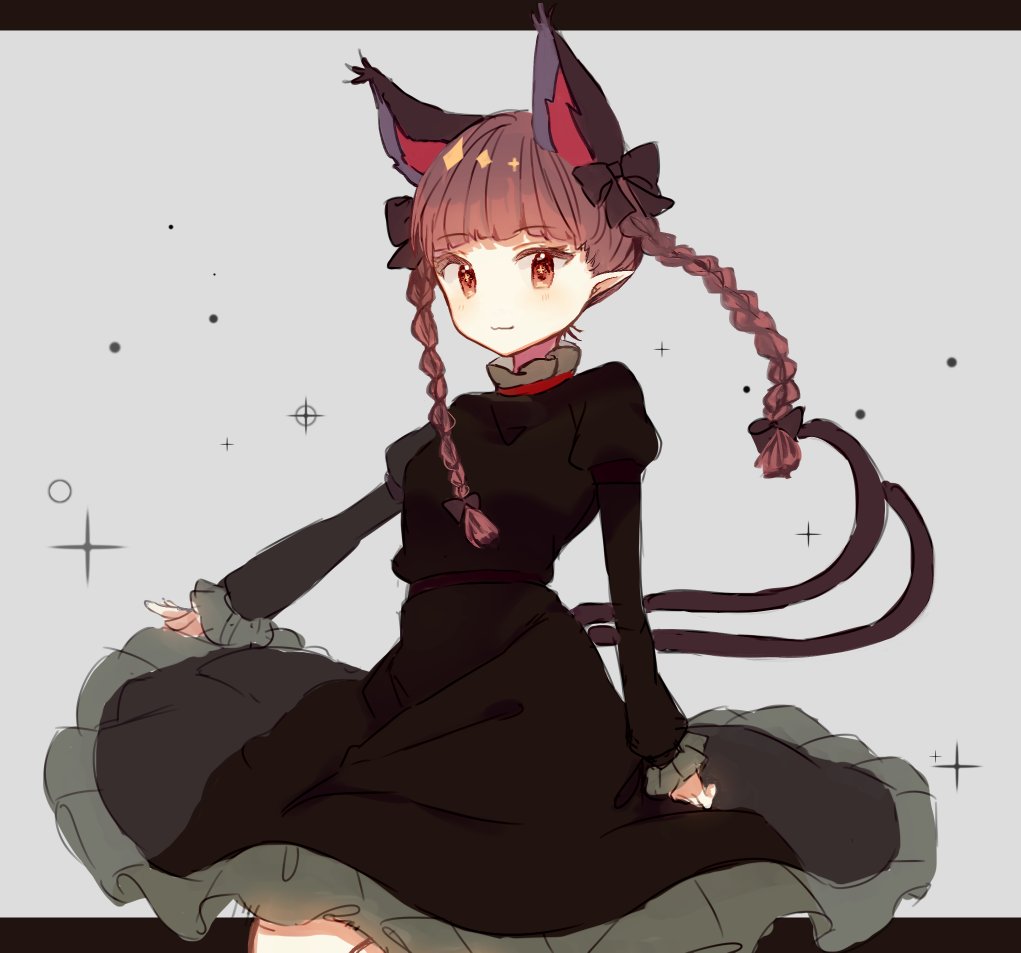 :3 animal_ears braid cat_ears cat_tail chieezuik dress extra_ears frilled_dress frilled_sleeves frills green_dress juliet_sleeves kaenbyou_rin long_hair long_sleeves mary_janes multiple_tails nekomata pointy_ears puffy_sleeves red_eyes redhead shoes smile tail touhou twin_braids