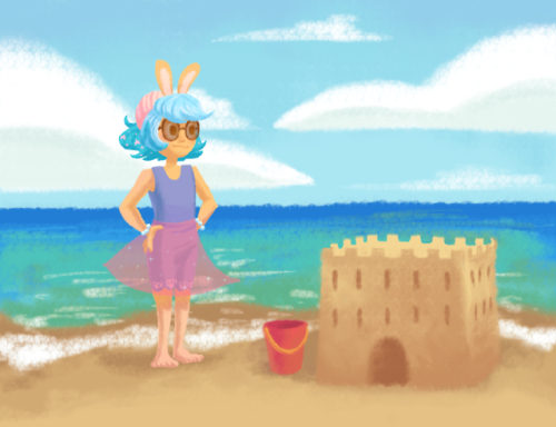 animal_ears beach bucket bunny_girl cucumber_quest lowres ocean princess_nautilus rabbit rabbit_ears sand_castle sand_sculpture swimsuit