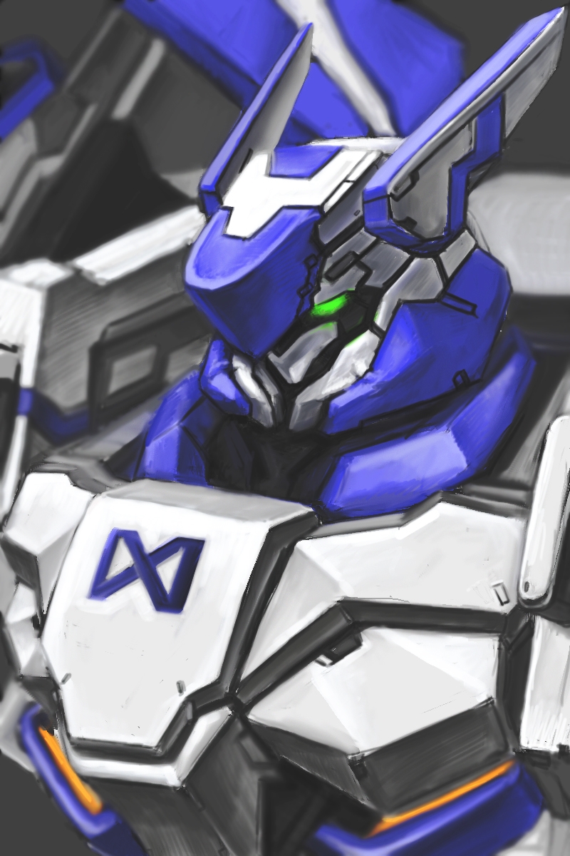 close-up from_above from_side glowing glowing_eyes green_eyes highres iron_saga looking_ahead mecha mecha_request no_humans solo yi_huizi