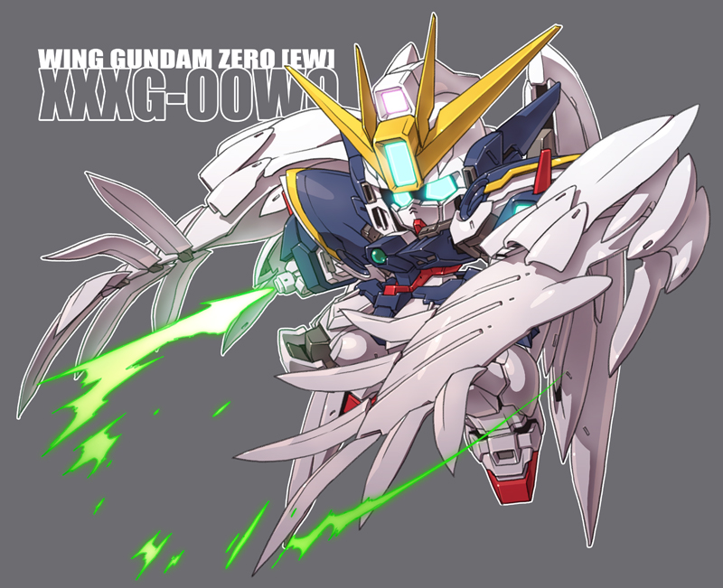 beam_saber character_name chibi flying green_eyes gundam gundam_wing gundam_wing_endless_waltz holding holding_sword holding_weapon looking_down mecha no_humans solo susagane sword v-fin weapon wing_gundam_zero_custom wings