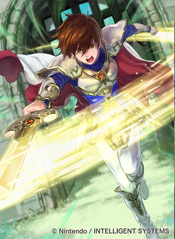 blue_shirt brown_eyes brown_hair cape fire_emblem fire_emblem:_genealogy_of_the_holy_war fire_emblem:_thracia_776 fire_emblem_cipher leif_(fire_emblem) light official_art shirt short_hair suzuki_rika sword weapon white_armor white_cape