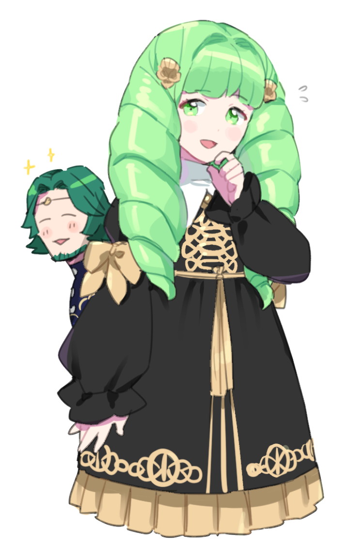 1boy 1girl adult bow brother_and_sister closed_eyes dededsw_123 father_and_daughter fire_emblem fire_emblem:_three_houses fire_emblem:_three_houses fire_emblem_16 flayn_(fire_emblem) garreg_mach_monastery_uniform green_eyes green_hair hair_ornament intelligent_systems loli long_hair long_sleeves nintendo open_mouth seteth_(fire_emblem) short_hair siblings simple_background uniform white_background
