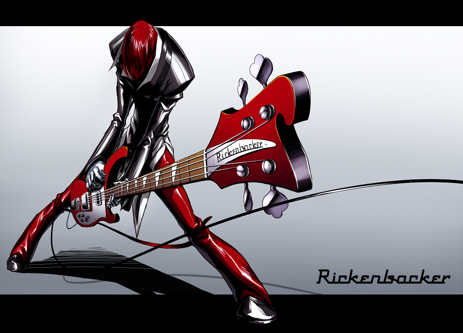 1boy guitar hair_over_eyes instrument jacket male_focus pants red_pants redhead sawao simple_background solo the_king_of_fighters white_background yagami_iori