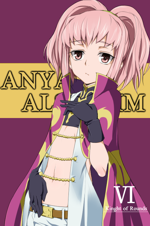 1girl anya_alstreim closed_mouth code_geass flat_chest gloves knights_of_the_round_uniform kukurus looking_at_viewer medium_hair midriff navel pink_eyes pink_hair solo