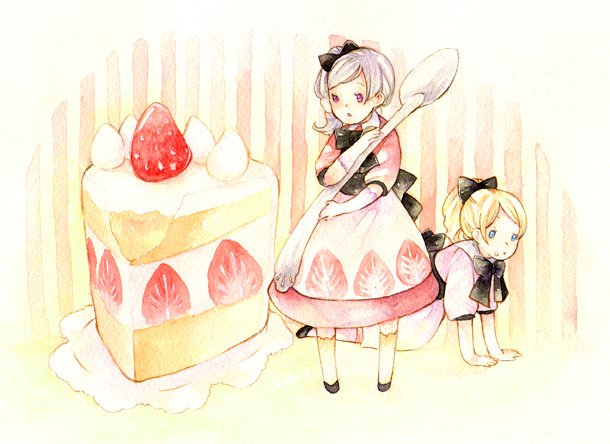 cake cake_dress food food_themed_clothes fruit kuko minigirl original pastry spoon strawberries strawberry