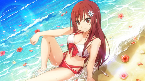 22/7 bikini blush long_hair red_eyes redhead satou_reika smile