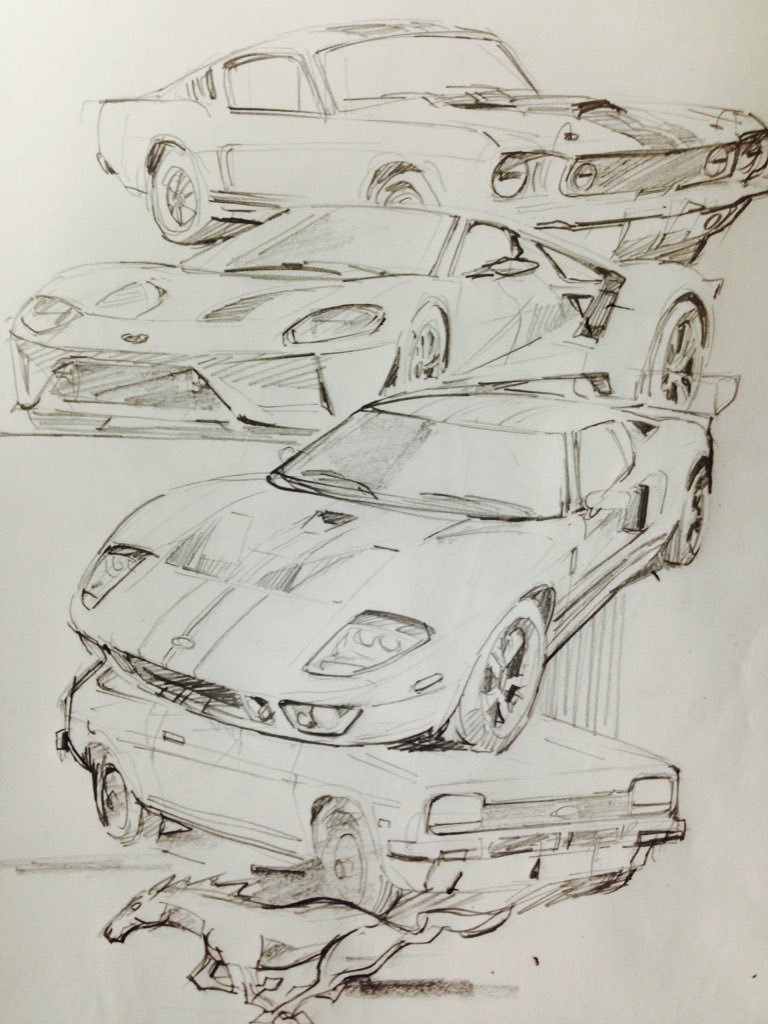 car ford_mustang ground_vehicle logo motor_vehicle sadamoto_yoshiyuki sketch traditional_media vehicle