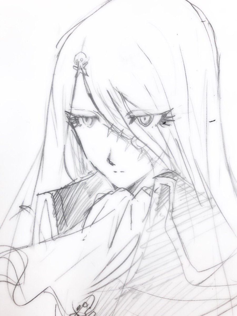 1girl emeraldas gainax highres long_hair sadamoto_yoshiyuki scar sketch solo traditional_media