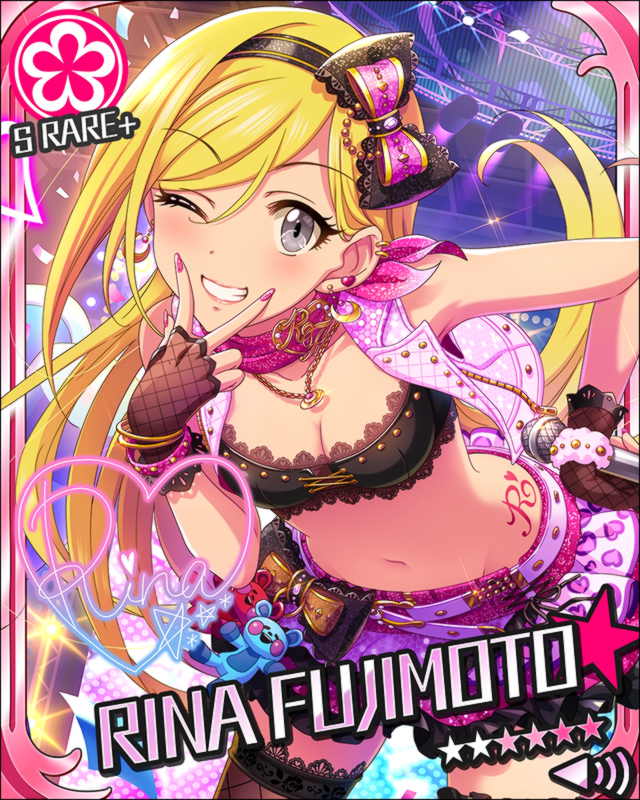 black_eyes blonde_hair blush character_name dress fujimoto_rina idolmaster idolmaster_million_live! long_hair smile stars wink