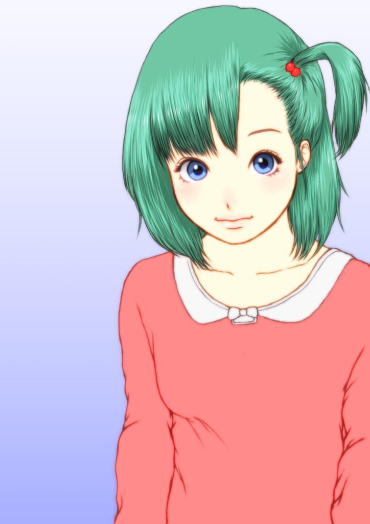 1girl blue_eyes blue_hair bulma closed_mouth dragon_ball dragon_ball_(classic) dress looking_at_viewer short_hair simple_background solo