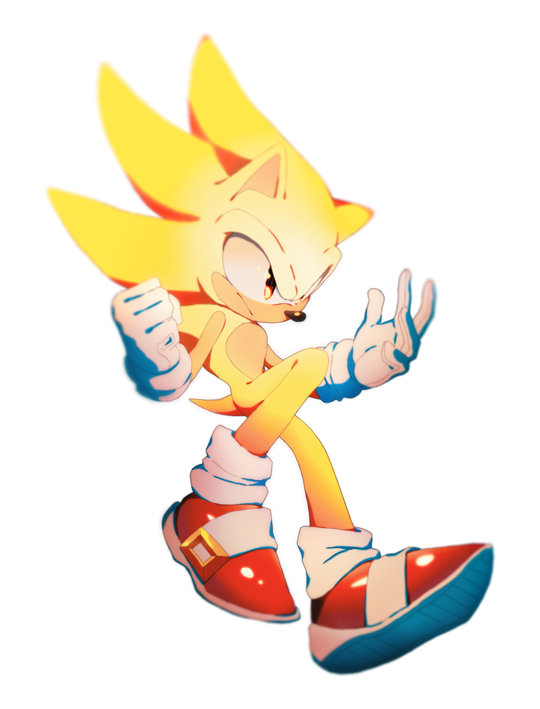 1boy animal_nose closed_mouth commentary full_body furry gloves icen-hk male_focus orange_eyes red_footwear serious shoes simple_background sneakers solo sonic sonic_the_hedgehog super_sonic white_background white_gloves