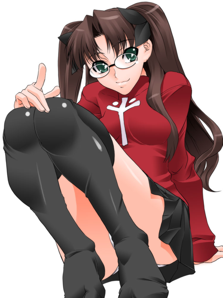 fate_(series) glasses shinama thigh-highs thighhighs tohsaka_rin toosaka_rin