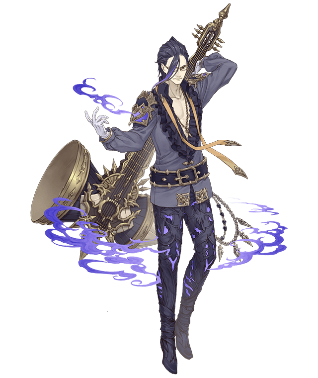 1boy belt cello dark_blue_hair frills full_body glasses gloves gold_trim hair_over_one_eye hameln_(sinoalice) hammer instrument ji_no looking_at_viewer official_art serious sinoalice solo transparent_background weapon weapon_on_back white_gloves