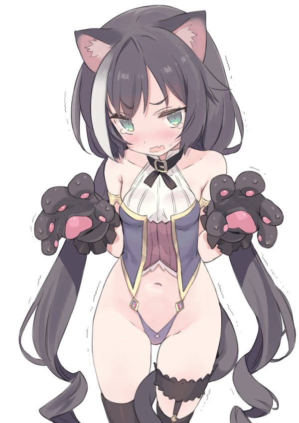 1girl animal_ears black_hair blade_(galaxist) cat_ears karyl_(princess_connect!) long_hair looking_at_viewer low_twintails multicolored_hair princess_connect! princess_connect!_re:dive simple_background solo streaked_hair twintails very_long_hair white_background