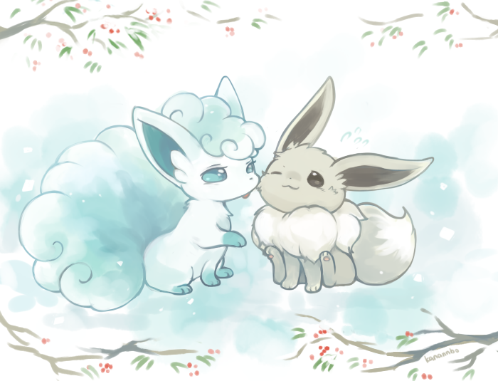 :3 alolan_form alolan_vulpix alternate_color closed_mouth commentary_request eevee fur gen_1_pokemon gen_7_pokemon konanbo no_humans one_eye_closed paws pokemon pokemon_(creature) shiny_pokemon sitting tree_branch