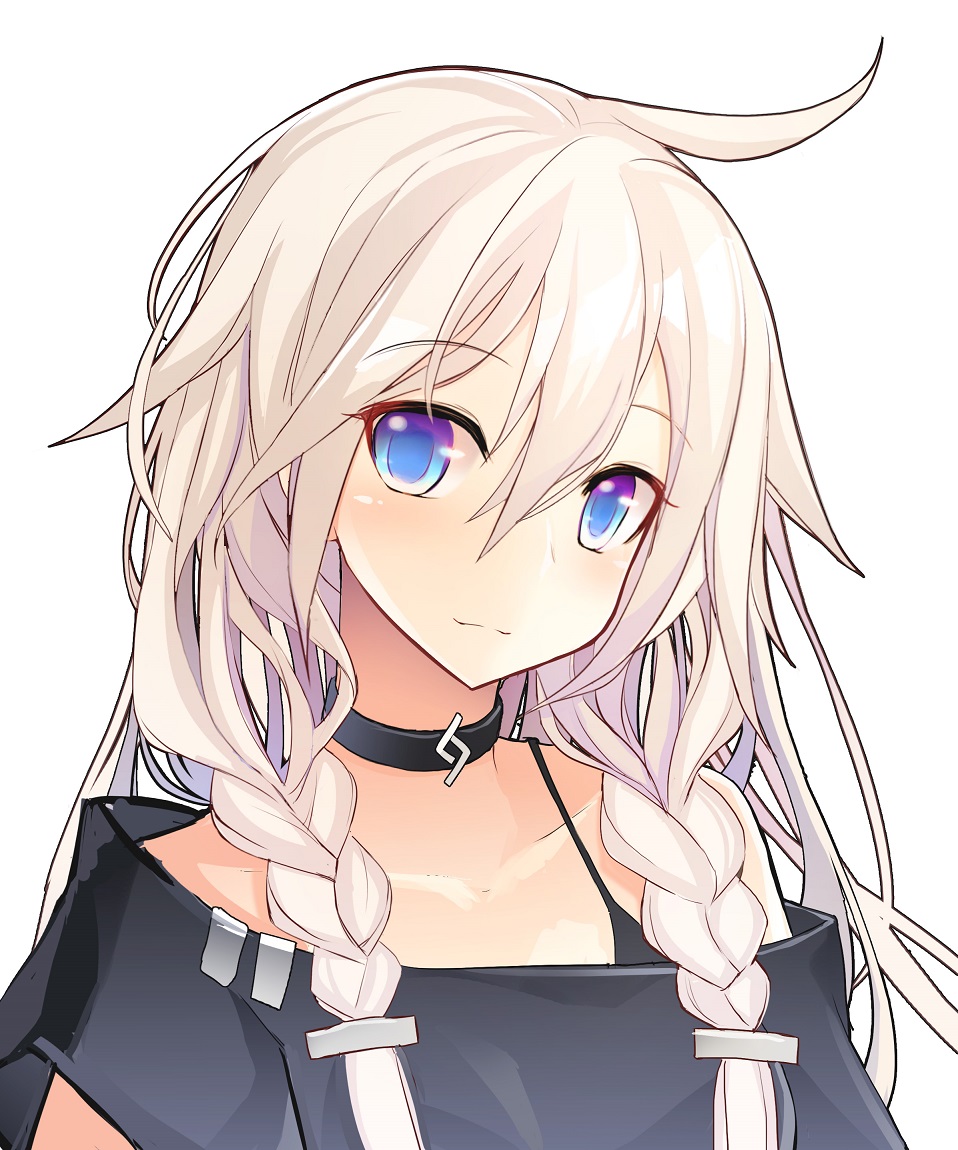 1girl black_shirt blue_eyes braid cevio collar collarbone commentary_request ia_(vocaloid) korean_commentary long_hair looking_at_viewer off-shoulder_shirt off_shoulder pigat platinum_blonde_hair portrait shirt smile solo twin_braids vocaloid white_background