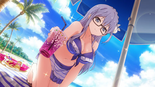 22/7 bikini glasses long_hair maruyama_akane purple_hair