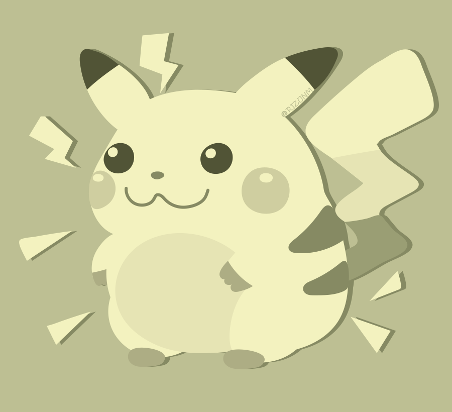 :3 closed_mouth commentary_request full_body gen_1_pokemon lightning_bolt looking_to_the_side monochrome no_humans notice_lines pikachu pokemon pokemon_(creature) pokemon_rgby_(style) rizu_(rizunm) solo standing twitter_username