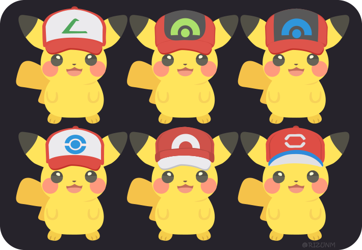 :3 :d baseball_cap commentary gen_1_pokemon happy hat hatted_pokemon looking_at_viewer no_humans open_mouth pikachu pokemon pokemon_(anime) pokemon_(classic_anime) pokemon_(creature) pokemon_bw_(anime) pokemon_dppt_(anime) pokemon_rse_(anime) pokemon_sm_(anime) pokemon_xy_(anime) red_headwear rizu_(rizunm) simple_background smile standing twitter_username