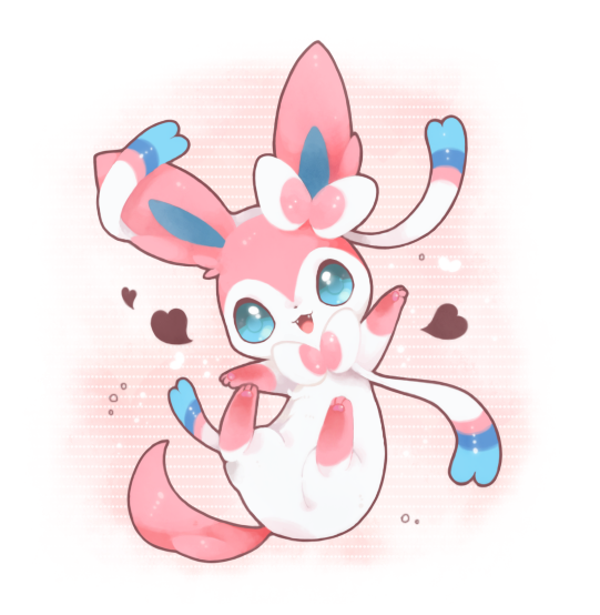 aqua_eyes commentary_request fangs full_body gen_6_pokemon heart looking_at_viewer mitiruni no_humans open_mouth paws pokemon pokemon_(creature) solo sylveon tongue