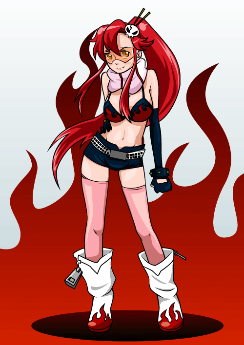 bikini_top boots hntk long_hair midriff ponytail red_hair redhead scarf shorts sunglasses swimsuit tengen_toppa_gurren_lagann thigh-highs thighhighs yoko_littner yoko_ritona