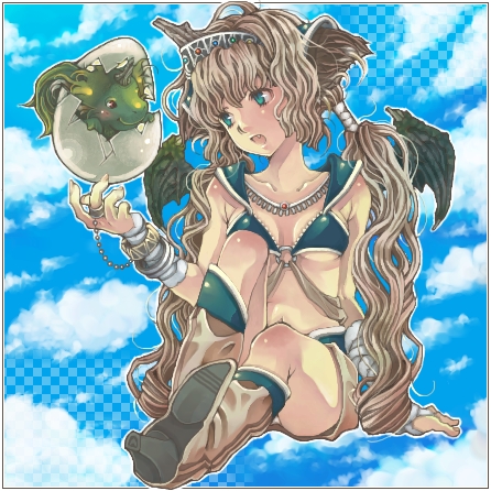 bad_id boots brown_hair dragon dragon_girl egg hatching long_hair lowres midriff original shabon sitting twintails wings