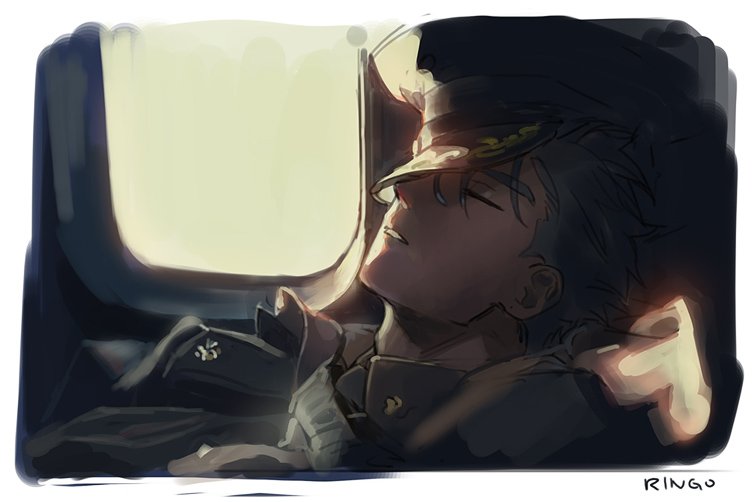 1boy blue_hair cu_chulainn_(fate)_(all) fate/stay_night fate_(series) g0ringo hat hat_on_face light_rays lying male_focus on_back parted_lips sleeping uniform window