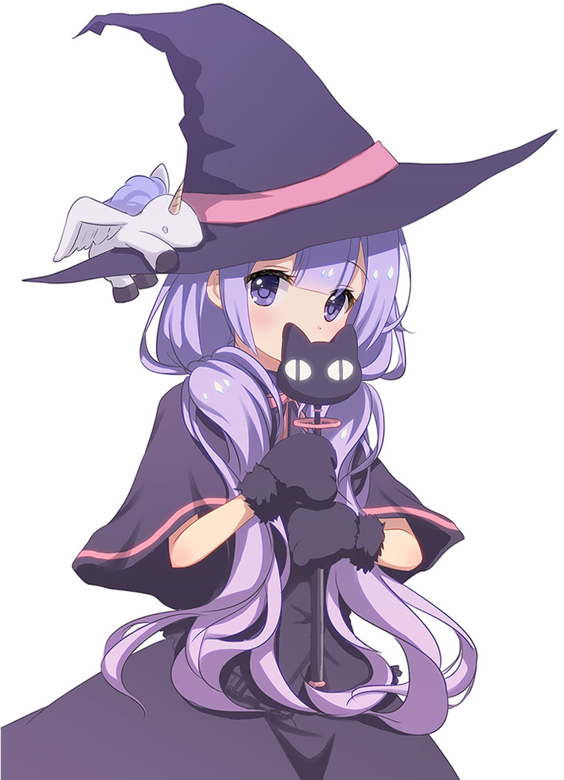 &lt;|&gt;_&lt;|&gt; 1girl azur_lane bangs black_capelet black_dress black_gloves black_headwear capelet covered_mouth dress eyebrows_visible_through_hair fur-trimmed_gloves fur_trim gloves halloween hat holding long_hair looking_at_viewer low_twintails paw_gloves paws purple_hair simple_background solo stuffed_alicorn stuffed_animal stuffed_toy sukireto twintails unicorn_(azur_lane) upper_body very_long_hair violet_eyes white_background witch_hat