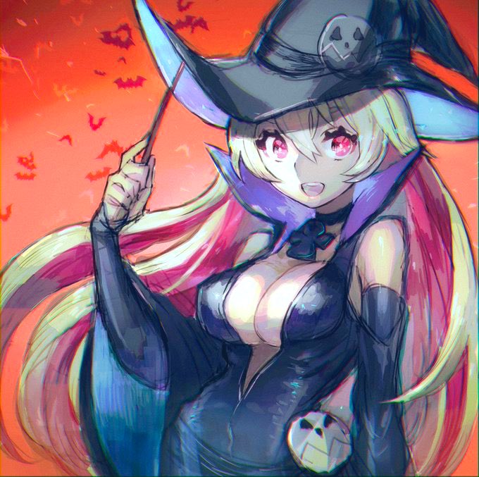 guilty_gear hat jack-o'_valentine long_hair looking_at_viewer wand witch_costume witch_hat yohane_shimizu