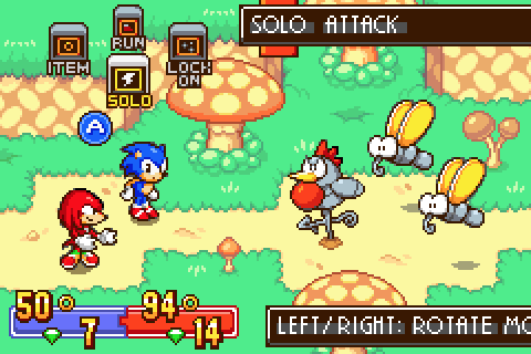 2others 3boys animal_ears battle bird black_eyes blue_hair bug bush butterfly chicken clayton_chowaniec commentary day english_commentary english_text fake_screenshot flying gameplay_mechanics gloves grass hands_on_hips heads-up_display health_bar insect item_box kekkou knuckles_the_echidna lowres mario_&amp;_luigi:_superstar_saga super_mario_bros. multiple_boys multiple_others mushroom nature outdoors pac-man_eyes parody path pixel_art red_footwear redhead robot rock rooster shoes smile sonic sonic_&amp;_knuckles sonic_the_hedgehog style_parody tefutefu white_gloves