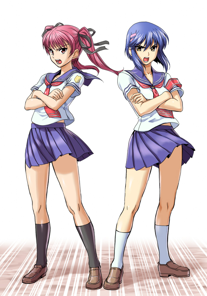 angry crossed_arms g-tetsu konoe_sunao kurogane_otome multiple_girls school_uniform serafuku tsuyokiss