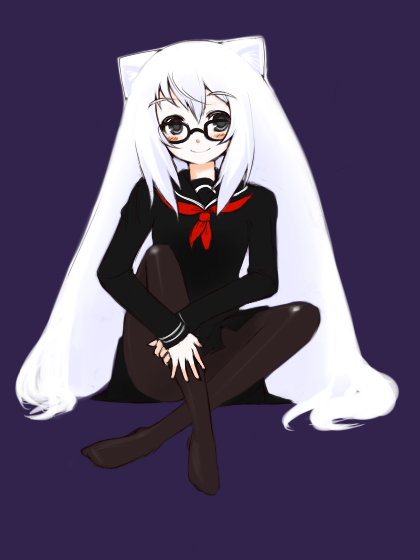 glasses long_hair original oza_watto pantyhose school_uniform sitting smile white_hair