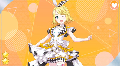 blonde_hair blue_eyes dress kagamine_rin project_sekai short_hair smile wink