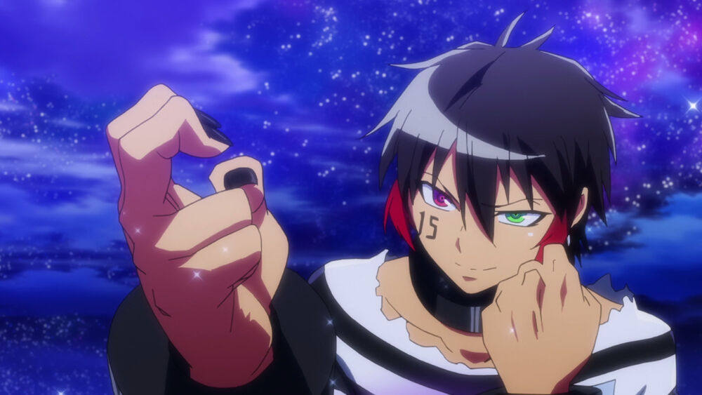 1boy black_hair green_eye heterochromia jyugo jyugo_(nanbaka) male nanbaka pink_eye protagonist redhead