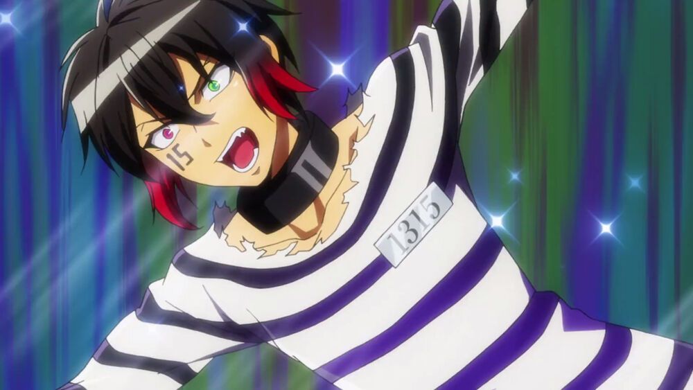 1boy black_hair green_eye heterochromia jyugo jyugo_(nanbaka) male nanbaka pink_eye protagonist