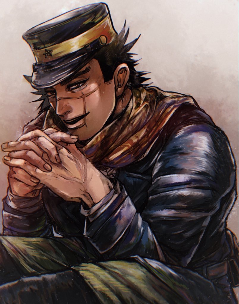 1boy black_hair facial_scar golden_kamuy hat long_sleeves male_focus military military_hat military_uniform ng_5656 scar scarf short_hair sugimoto_saichi uniform