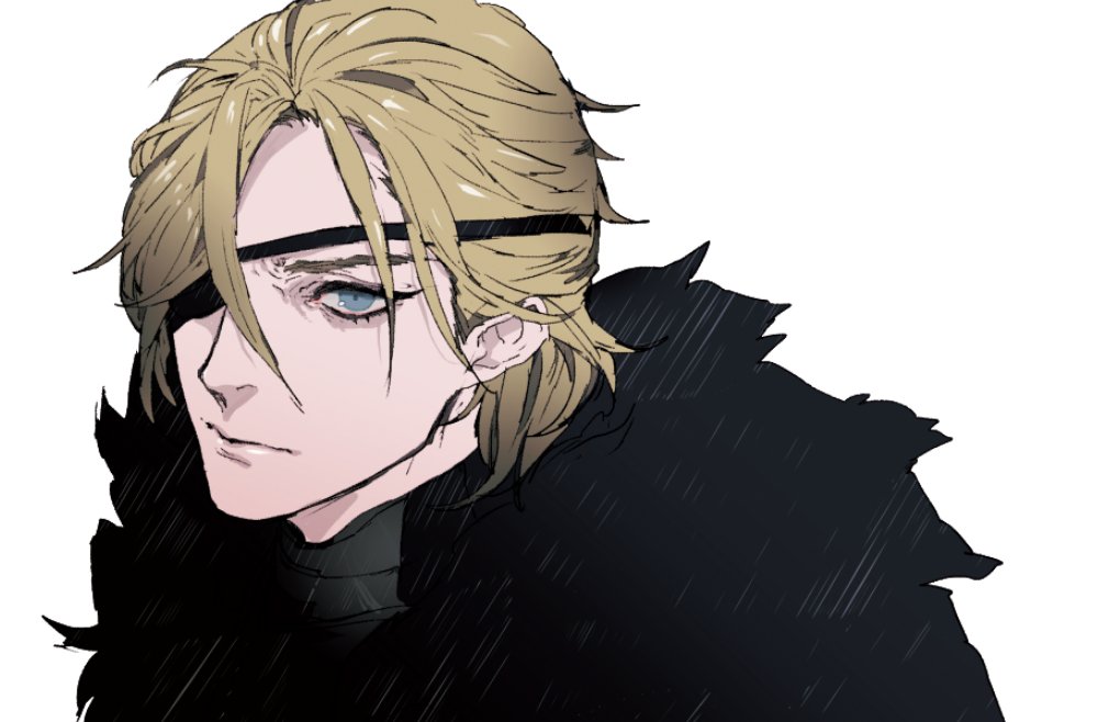 1boy armor blonde_hair blue_eyes dimitri_alexandre_blaiddyd eyebrows eyepatch face fire_emblem fire_emblem:_three_houses frown fur_trim furrowed_eyebrows lips npn portrait short_hair solo