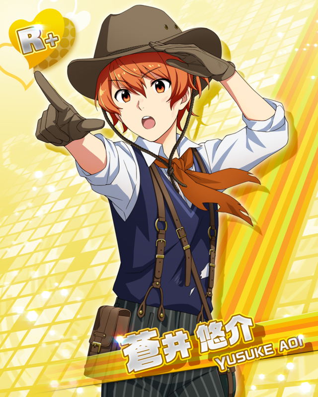aoi_yusuke character_name dress hat idolmaster idolmaster_side-m orange_eyes orange_hair short_hair