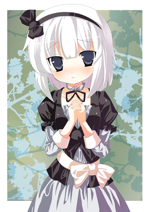 bad_id grey_eyes hairband hands_clasped konpaku_youmu omiso_(omiso) ribbon ribbons silver_hair touhou