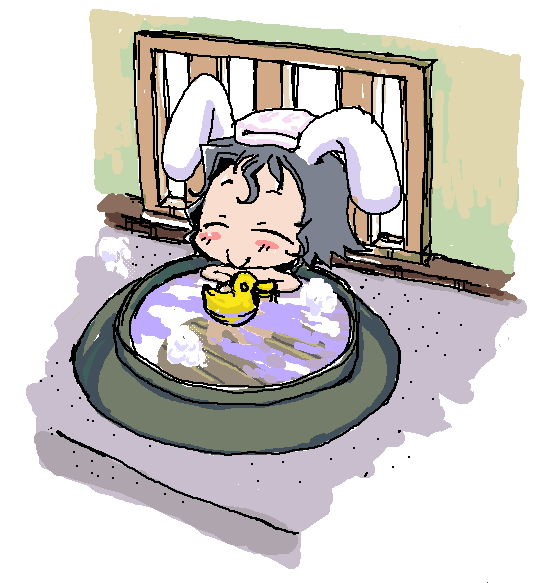 baku_taso bath bathing bunny_ears chibi happy inaba_tewi itigekimaru rabbit_ears rubber_duck touhou