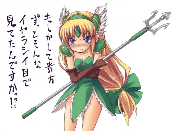 angry blonde_hair bow long_hair polearm riesz seiken_densetsu seiken_densetsu_3 spear translation_request