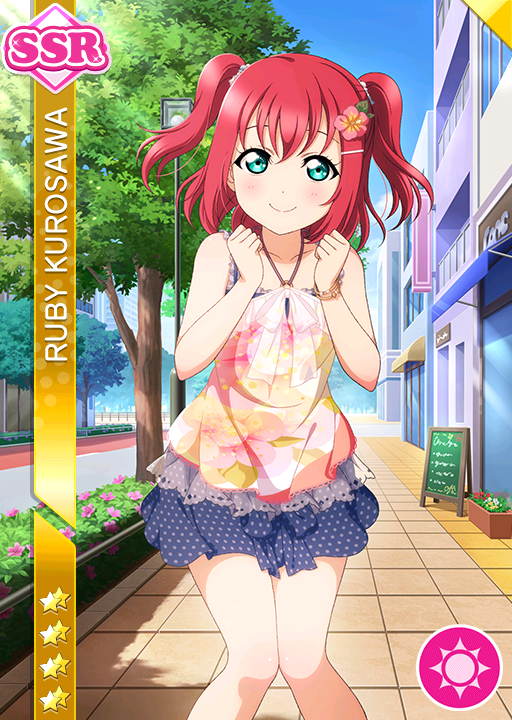 blush character_name dress green_eyes kurosawa_ruby love_live!_school_idol_festival love_live!_sunshine!! pink_hair short_hair smile twintails