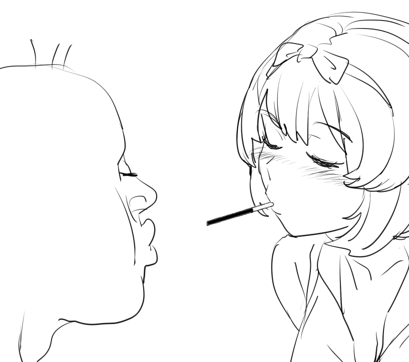 1boy 1girl blush bow bow_(bhp) closed_eyes food greyscale hair_bow hetero imminent_kiss monochrome mouth_hold original pocky pocky_day pocky_kiss short_hair simple_background white_background